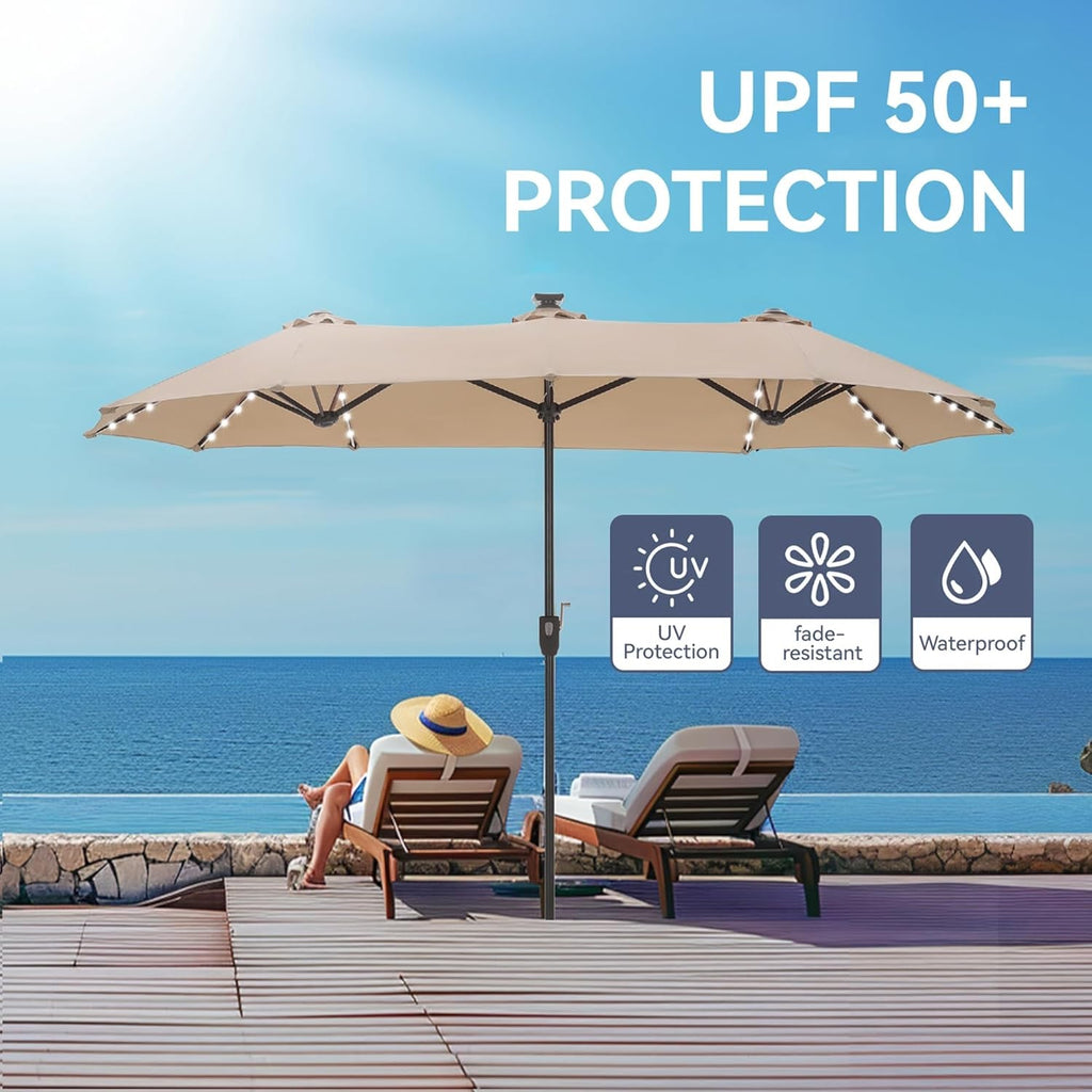 13Ft Rectangular Patio Umbrella Featuring Solar Lights