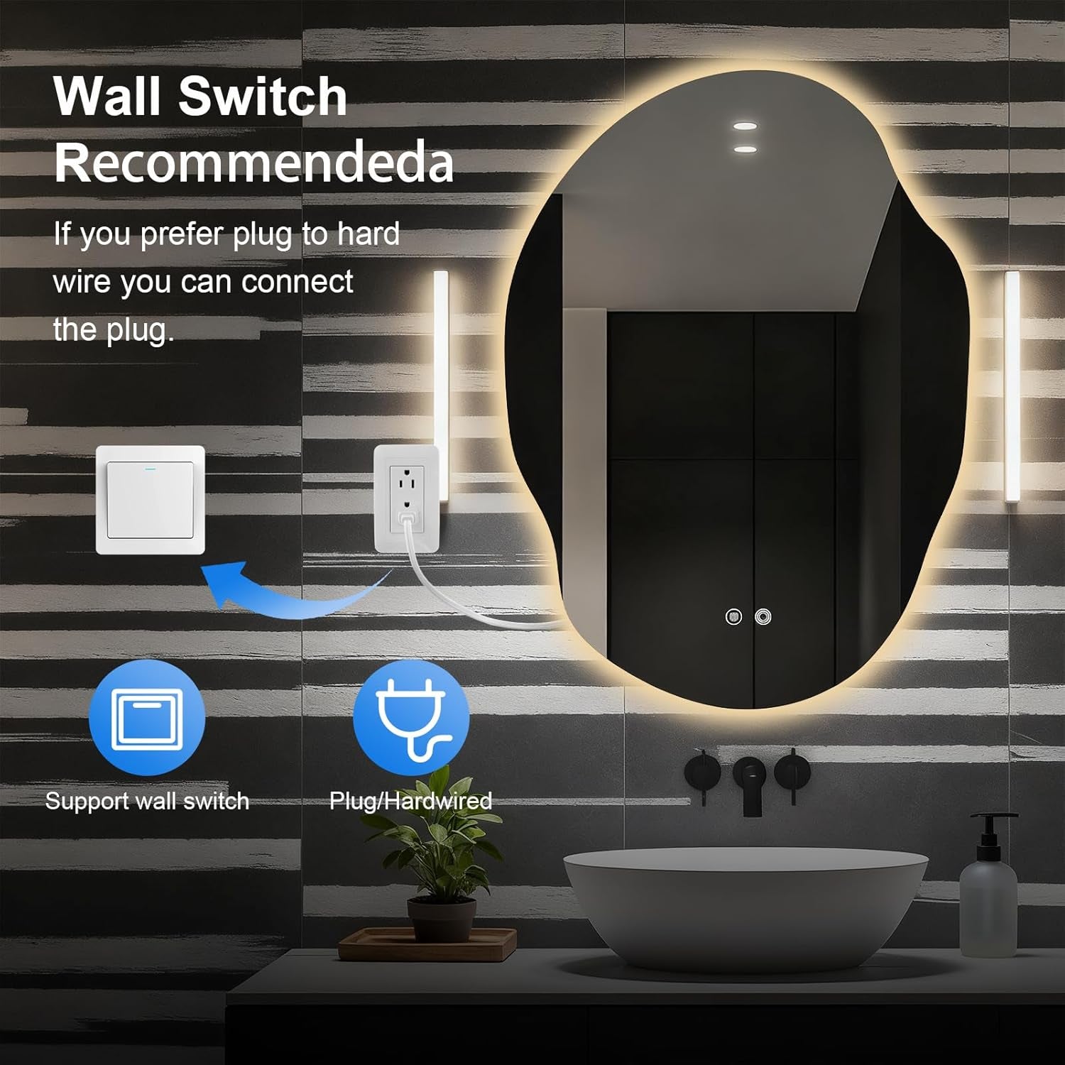 40X30 Inch Backlit LED Bathroom Mirror Memory Antifog