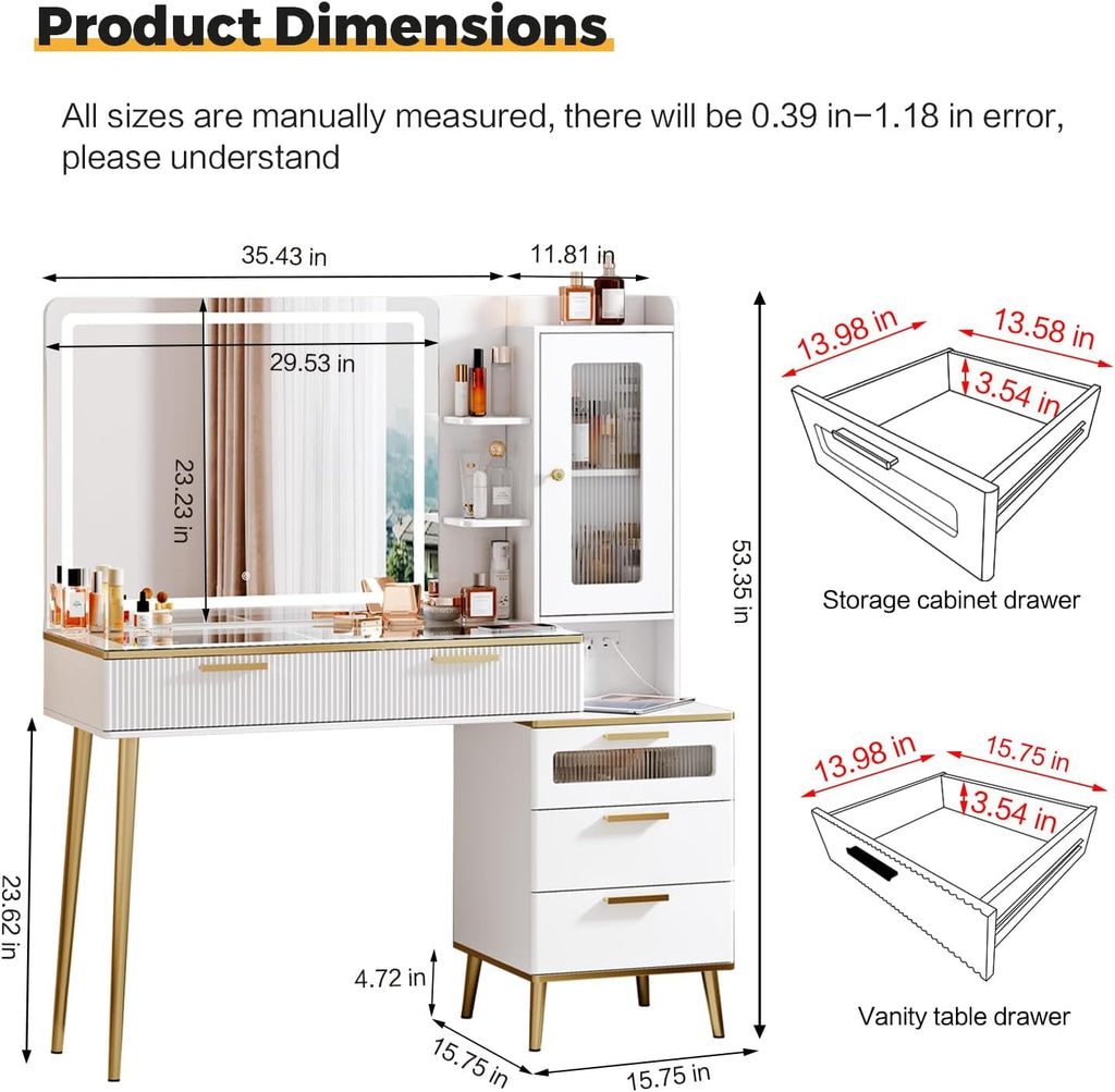 White Makeup Vanity Console With Illuminated Mirror
