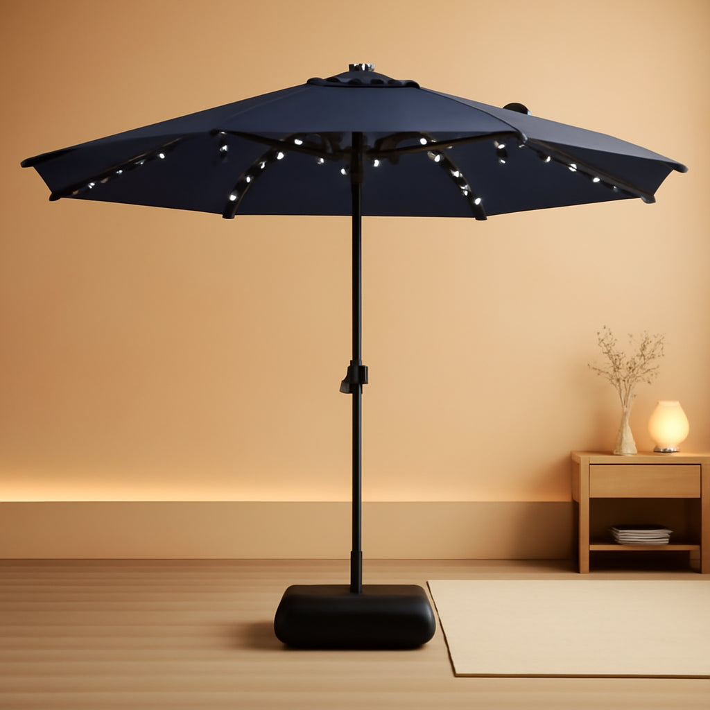 Navy Blue 15ft Rectangular Patio Umbrella With LEDs