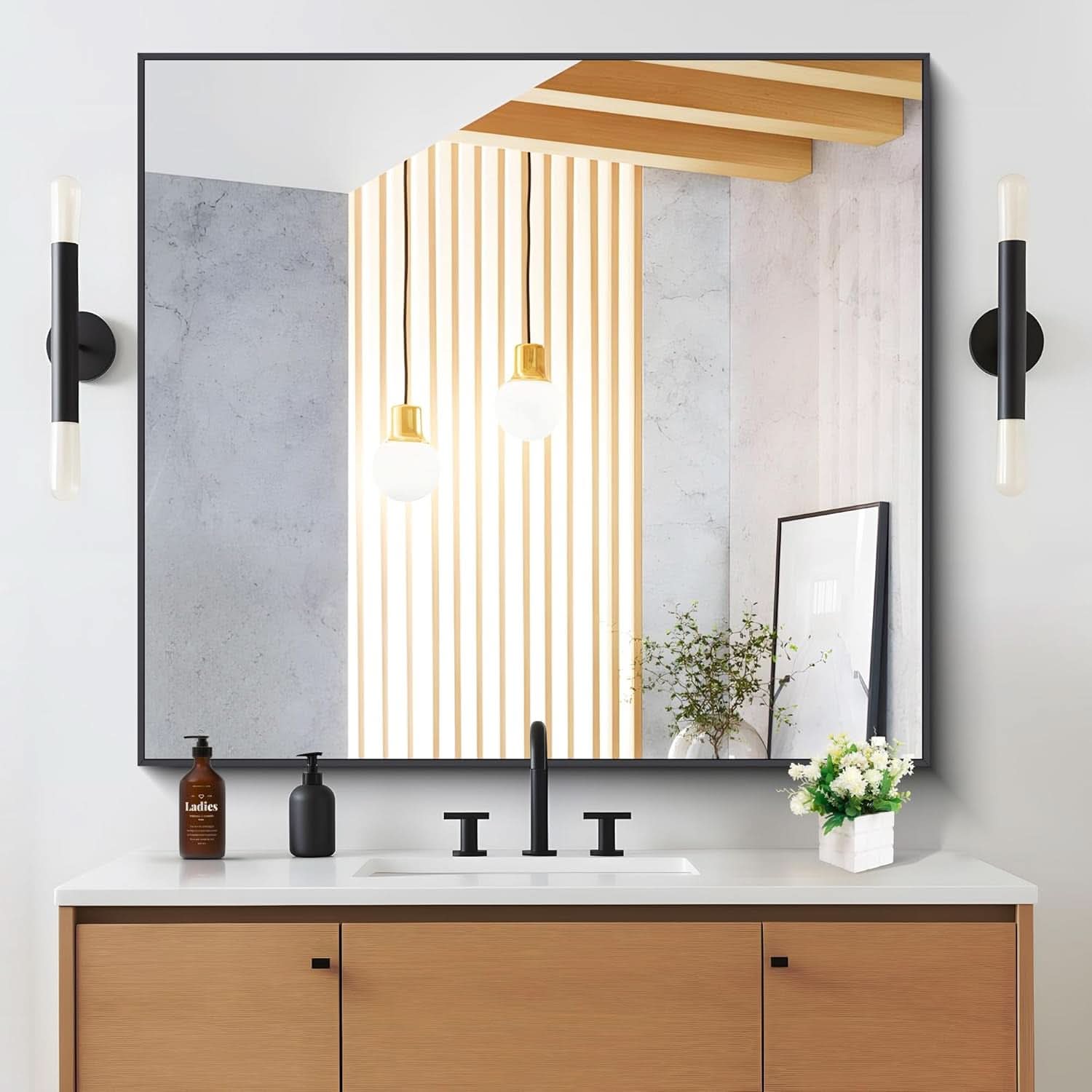 Black 36x40 Inches Rectangular Bathroom Vanity Mirror