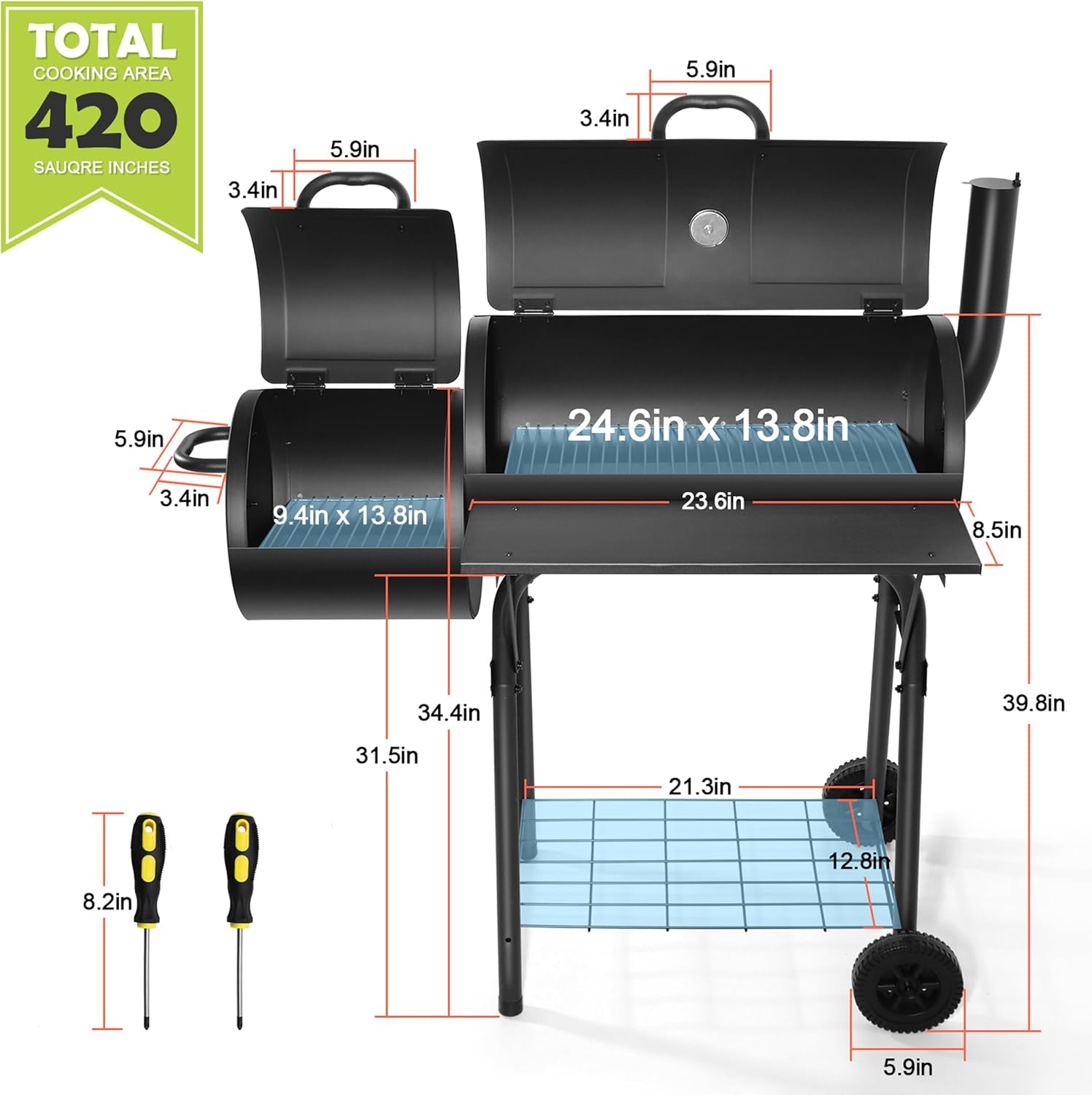 Large Outdoor Charcoal BBQ Barrel Grill With Smoker