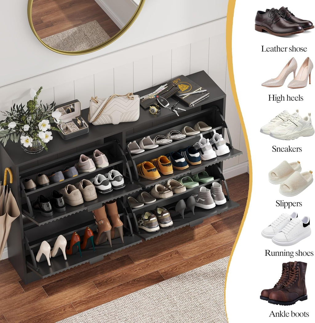 Black Fluted Shoe Cabinet With Adjustable Shelving