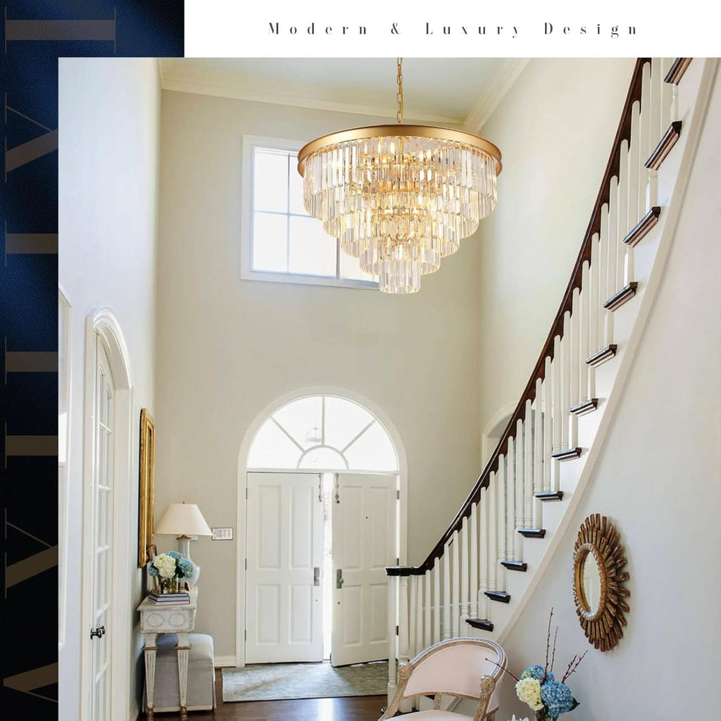 Large Gold Elegant Crystal Chandelier For Hallways