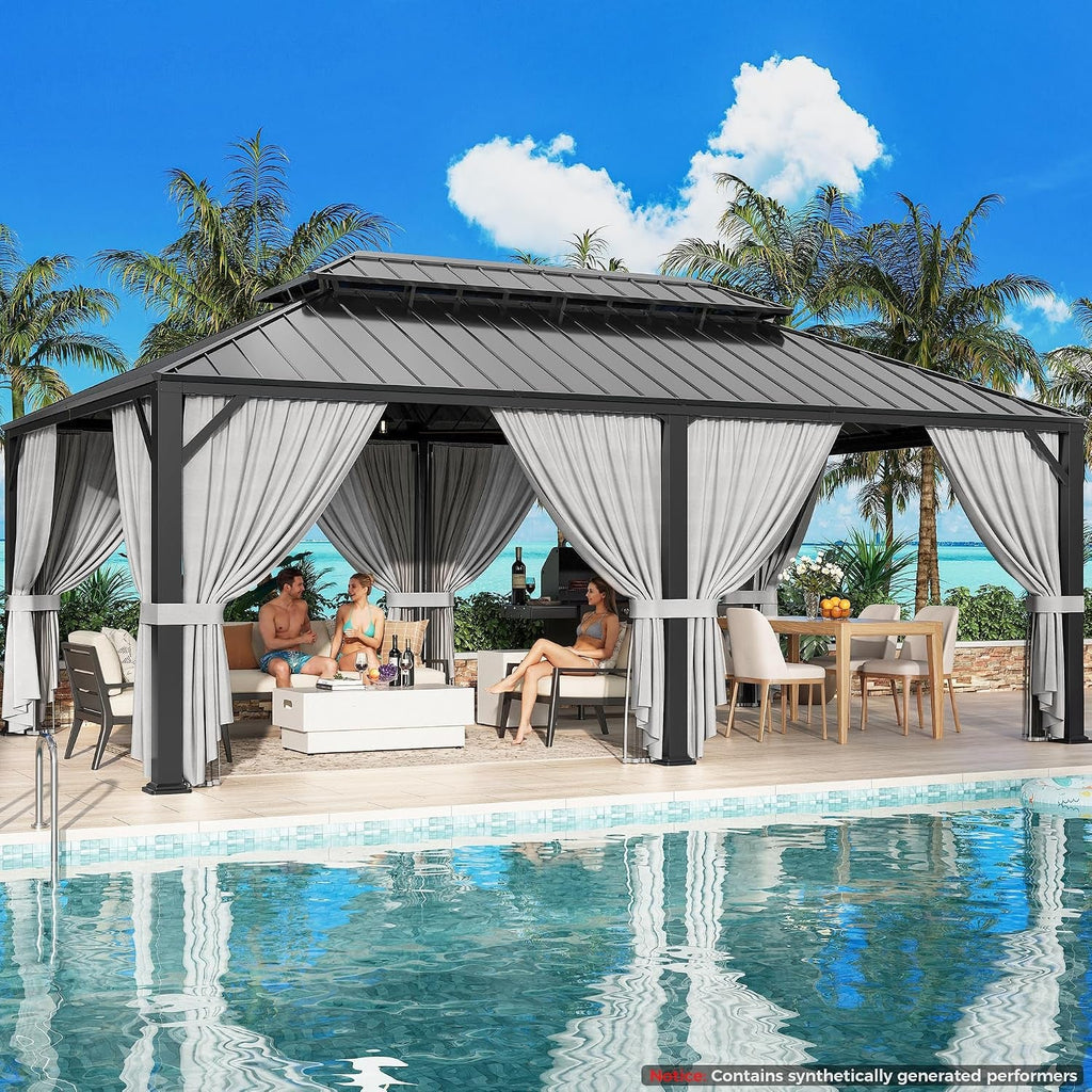 20x12 Hardtop Gazebo Aluminum Frame Outdoor Gray Weatherproof