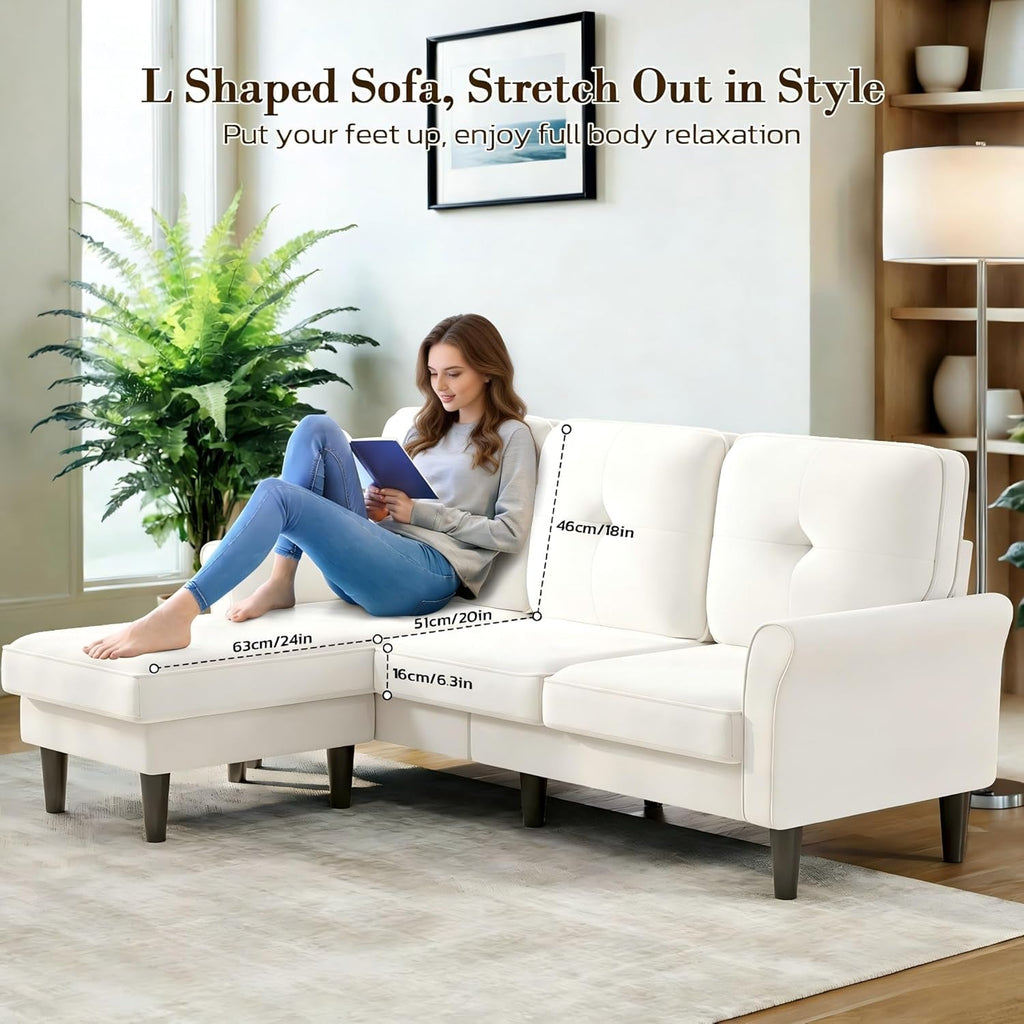Beige 83Inch Contemporary Sectional Sofa With Ottoman