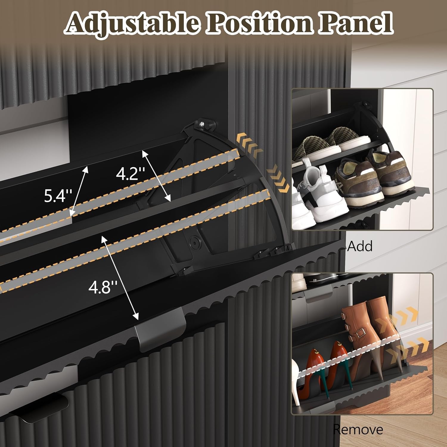 Black Freestanding Shoe Cabinet Featuring 3 Drawers