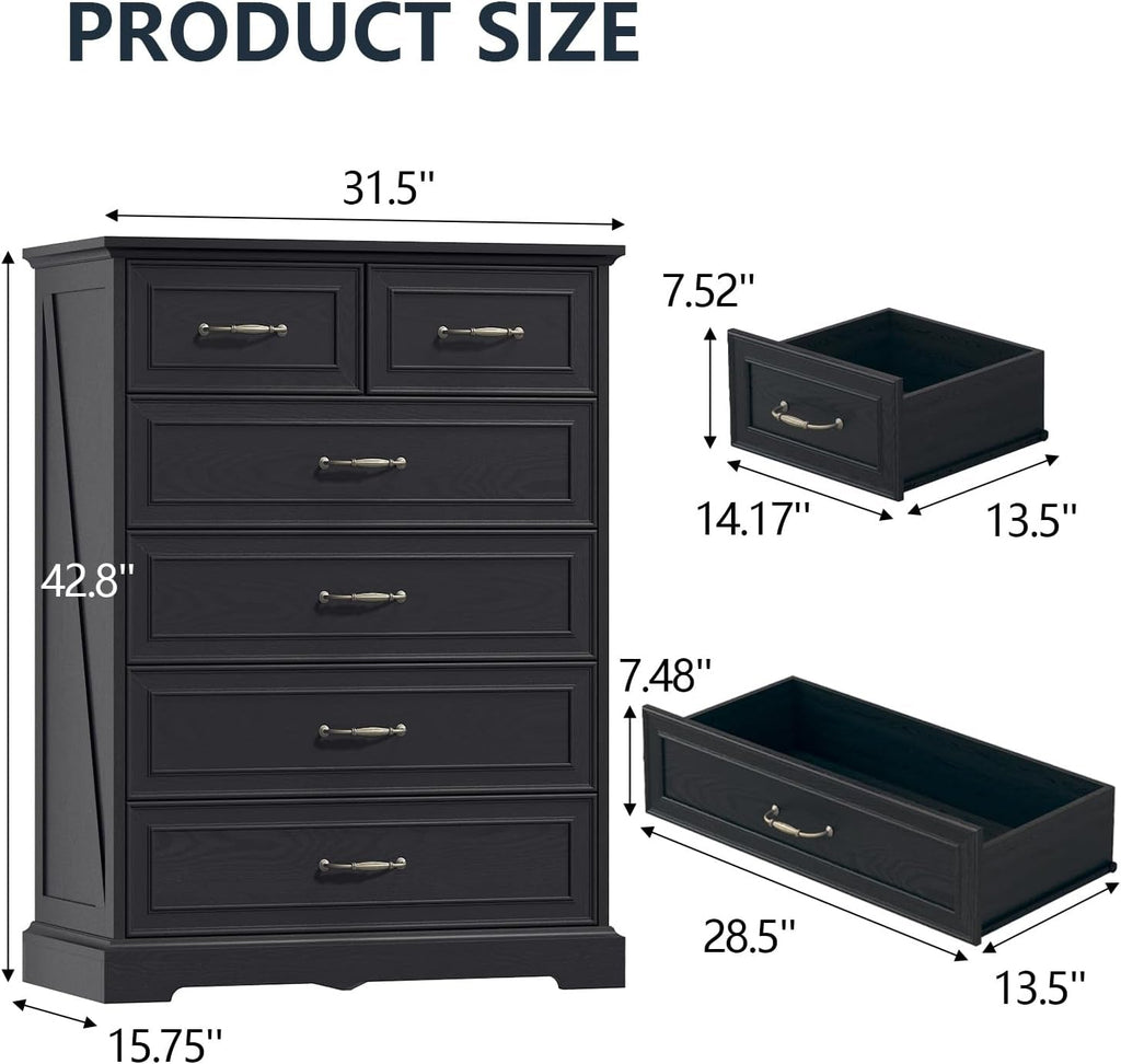 Black 6 Drawer Dresser Contemporary Rustic Hardware