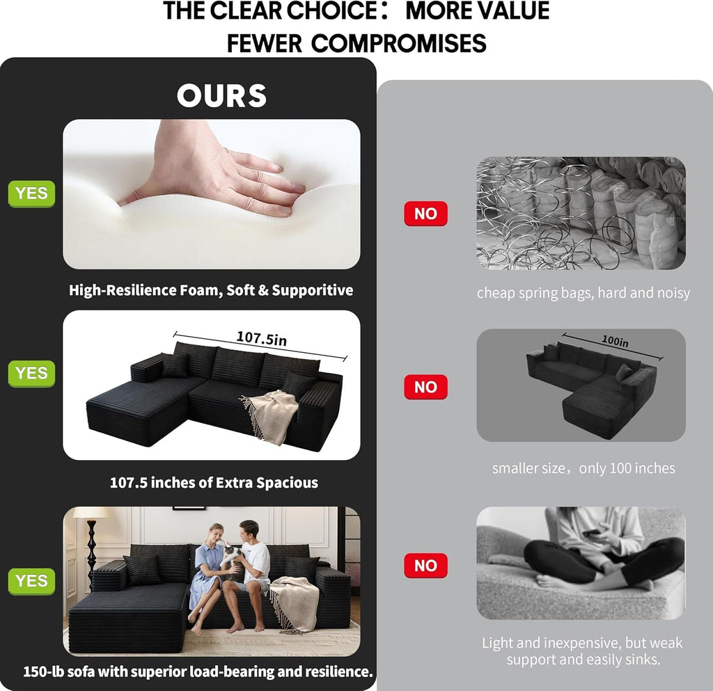 Black Cloudlike Sectional Sofa Featuring Left Chaise