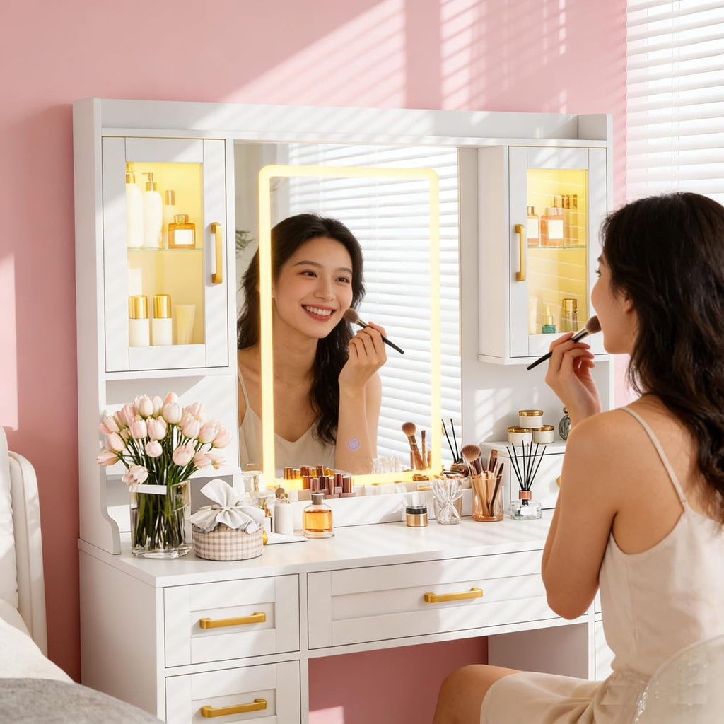 Oversized Makeup Vanity Desk With Illuminated Mirror
