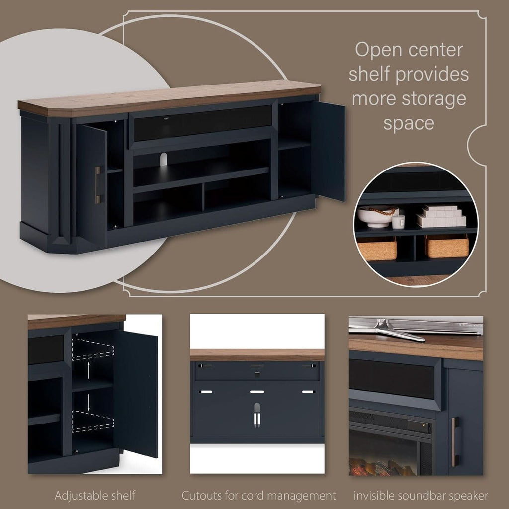 83 Inch TV Stand With Fireplace And Media Storage Solutions