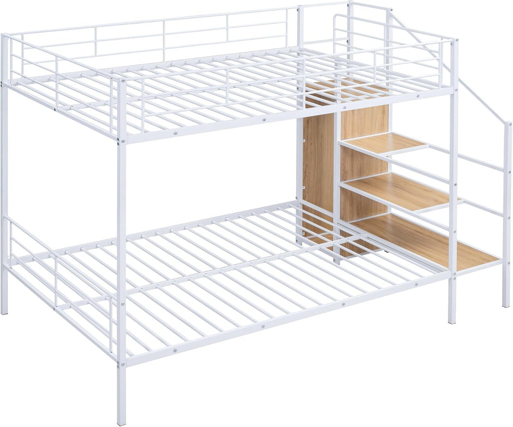 Premium White Metal Bunk Bed With Wardrobe Storage Unit