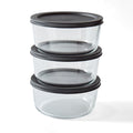 6 Piece Set (4 Cup / 32Oz) Round Glass Storage Containers With Lids, Black