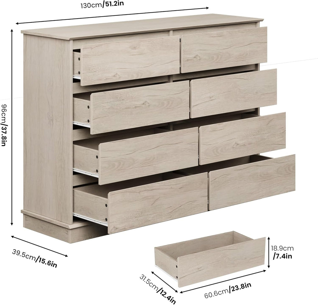 8-Drawer Dresser 51-Inch Wide Vintage Oak Organizer
