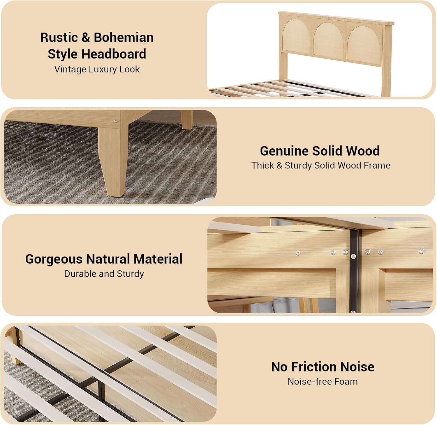 Natural Rattan Platform Bed Queen Headboard LED Underbed