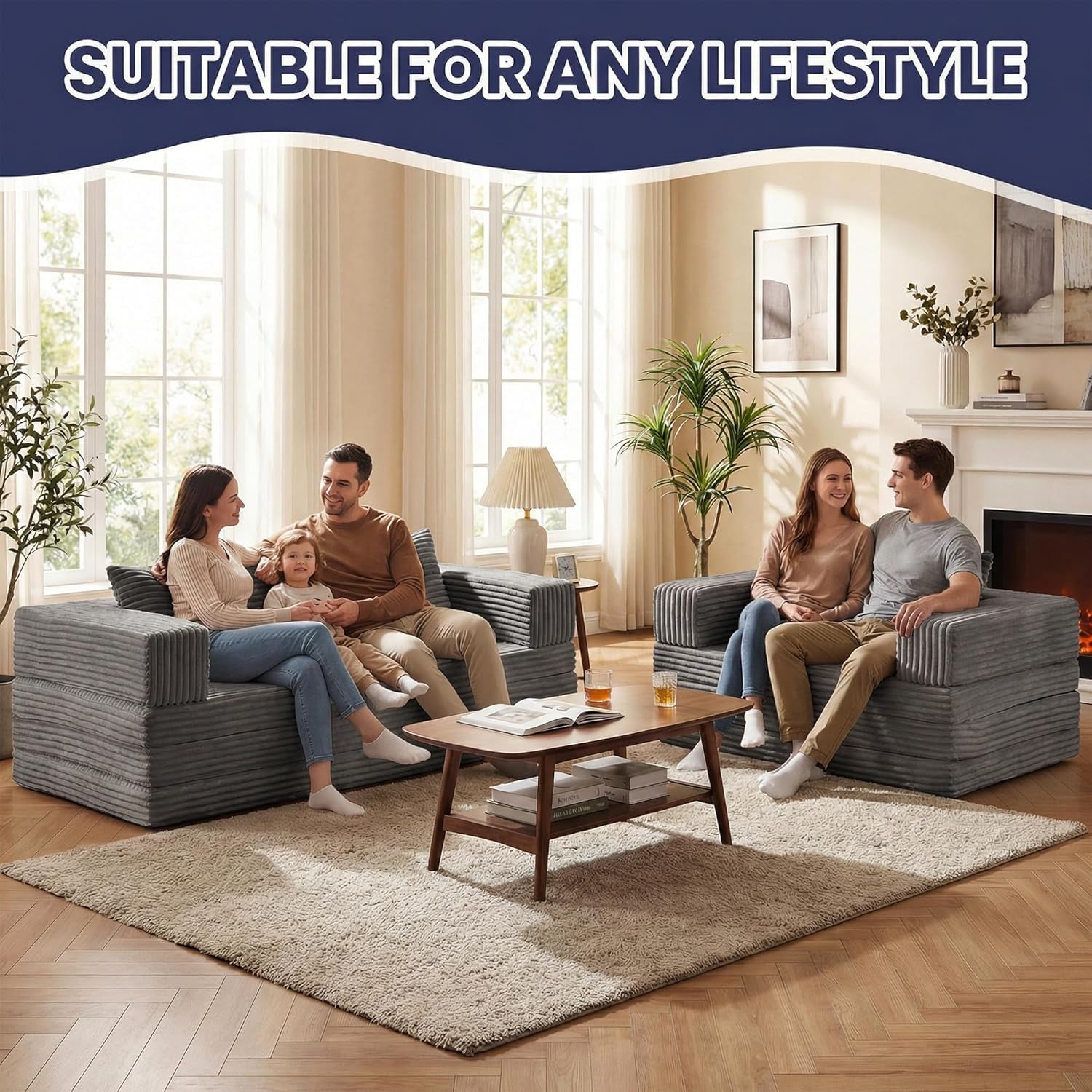 Gray Four In One Convertible Compact Sofa Bed Pillow