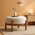 Beige Sherpa Ottoman Footstool With Premium Lumber
