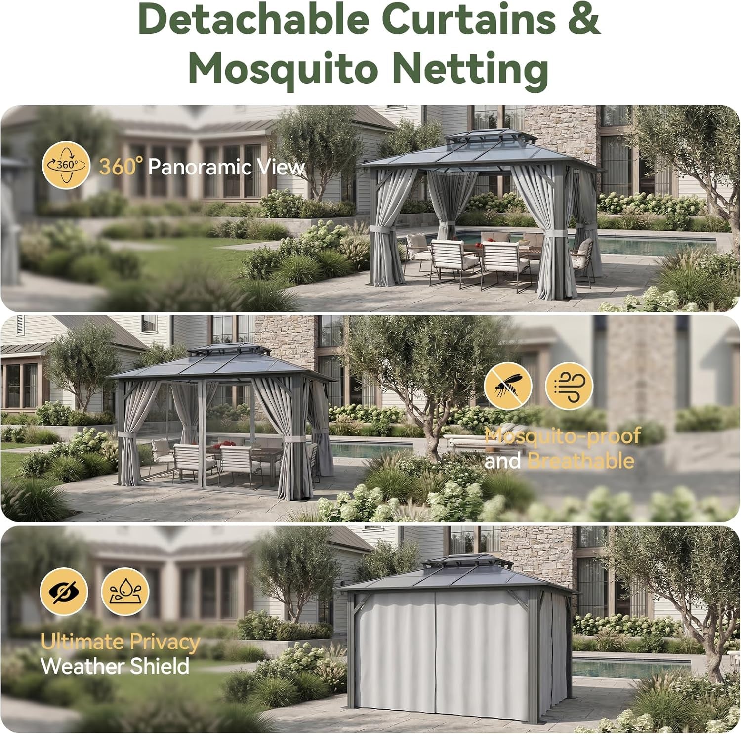 10X12 Ft Aluminum Gazebo Featuring Polycarbonate Roof