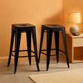 24 Inch Black Metal Bar Stools Set of 2 Backless Indoor Outdoor Square Seat Counter Height