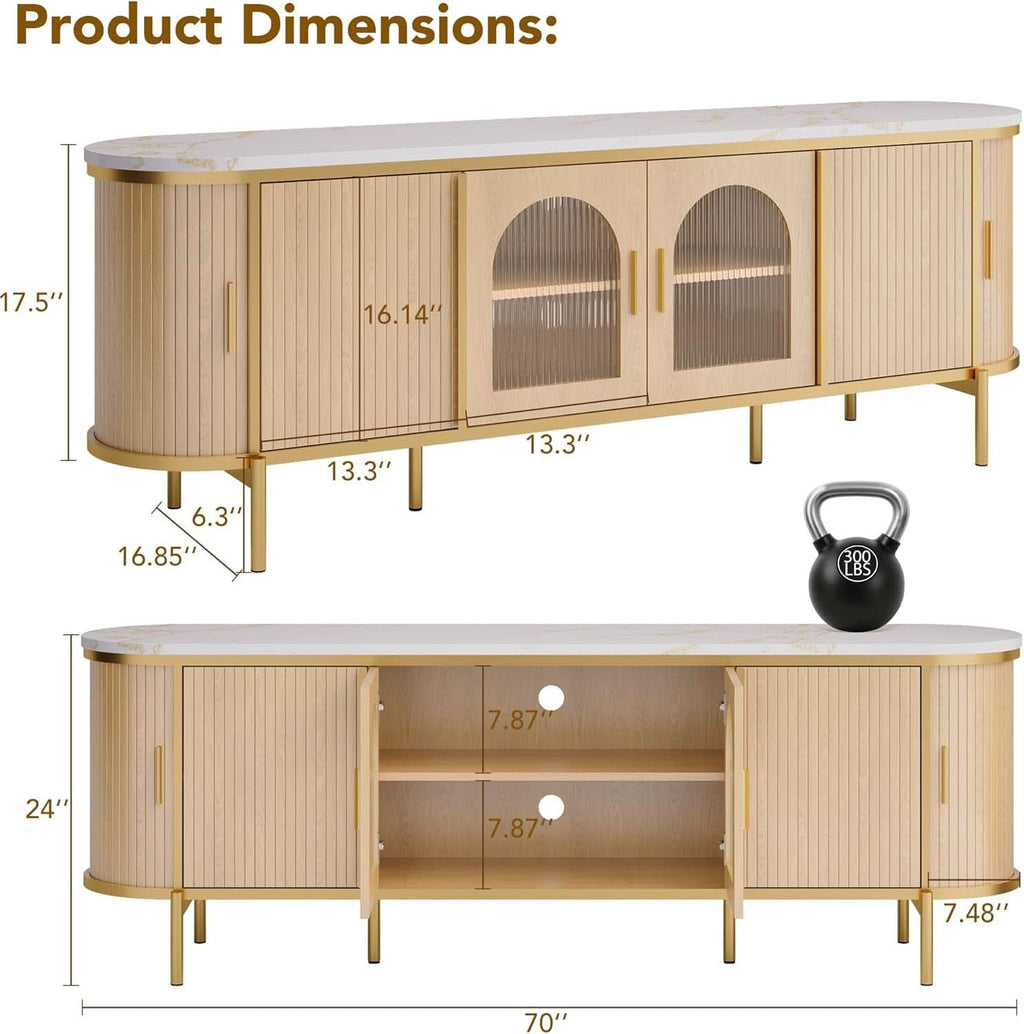 70 Inch Ultra Lux urious Fluted TV Stand Reeded Oak Finish