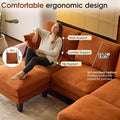 One HundredInch U Shaped Sofa Plush Chenille Ottoman Orange