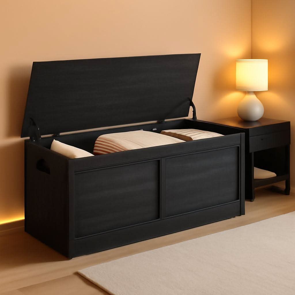 Charcoal Gray Storage Bench With 39 Inches Capacity