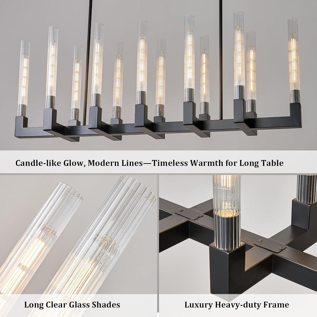 Black Farmhouse Dining Room Linear Chandelier Fixture