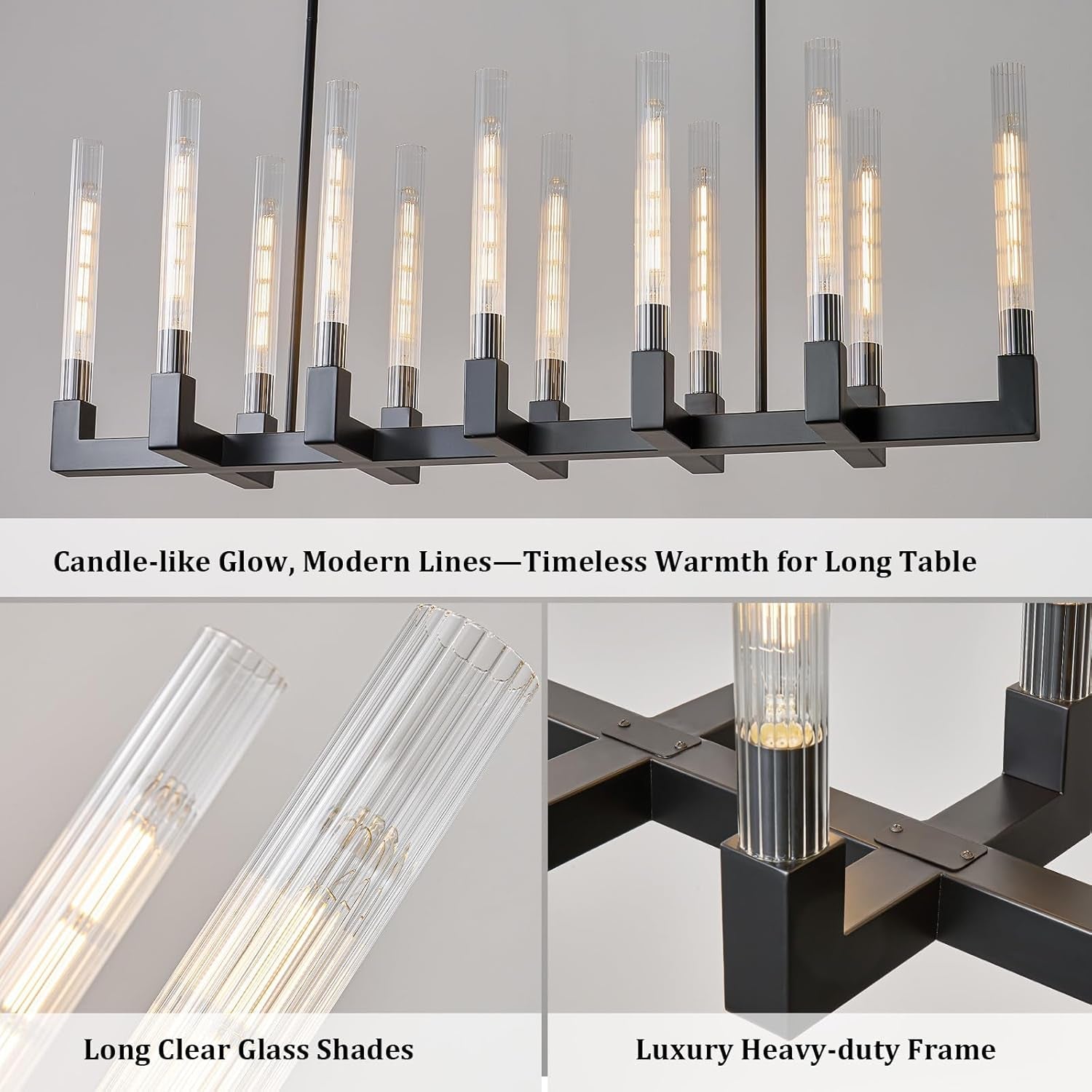 Black Farmhouse Dining Room Linear Chandelier Fixture