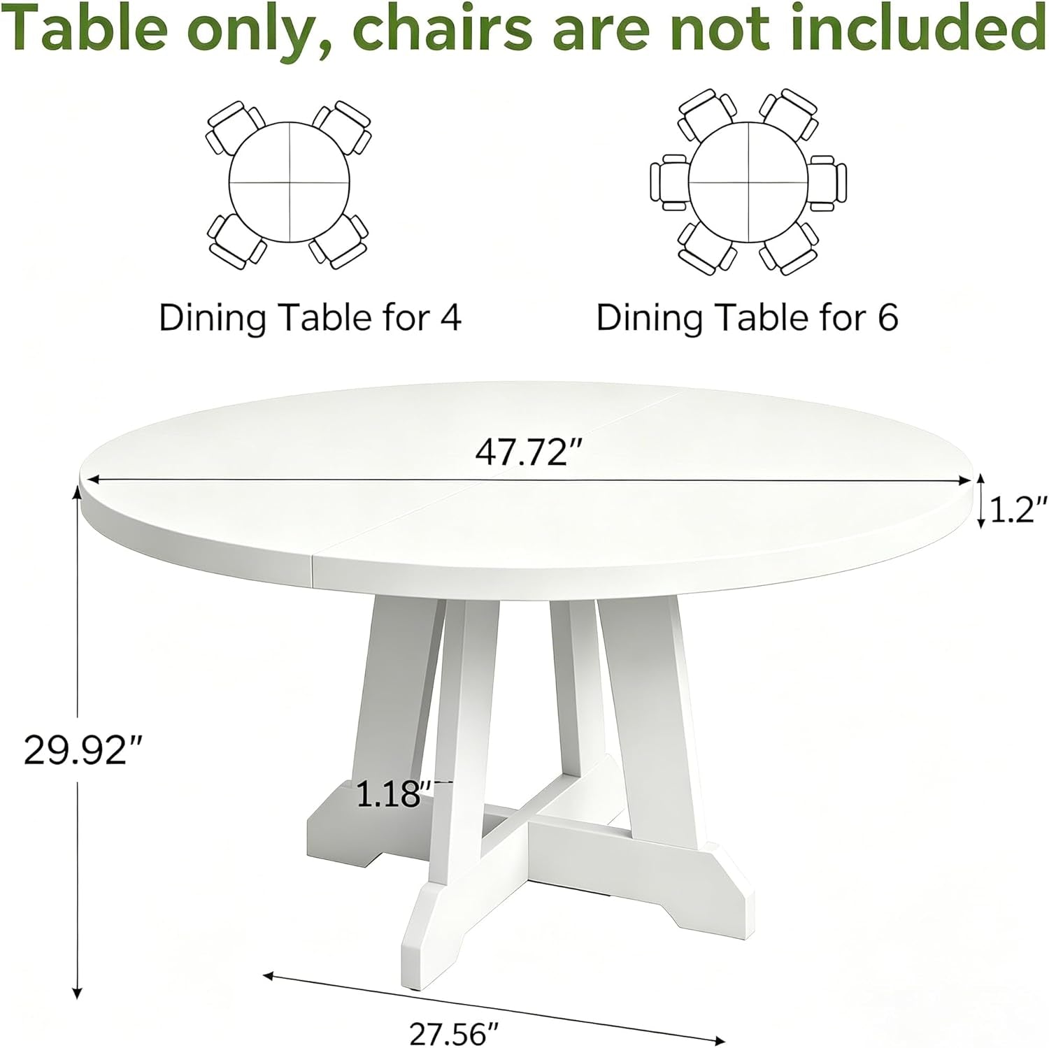 Forty Seven Inches White Circular Solid Wood Dining Table