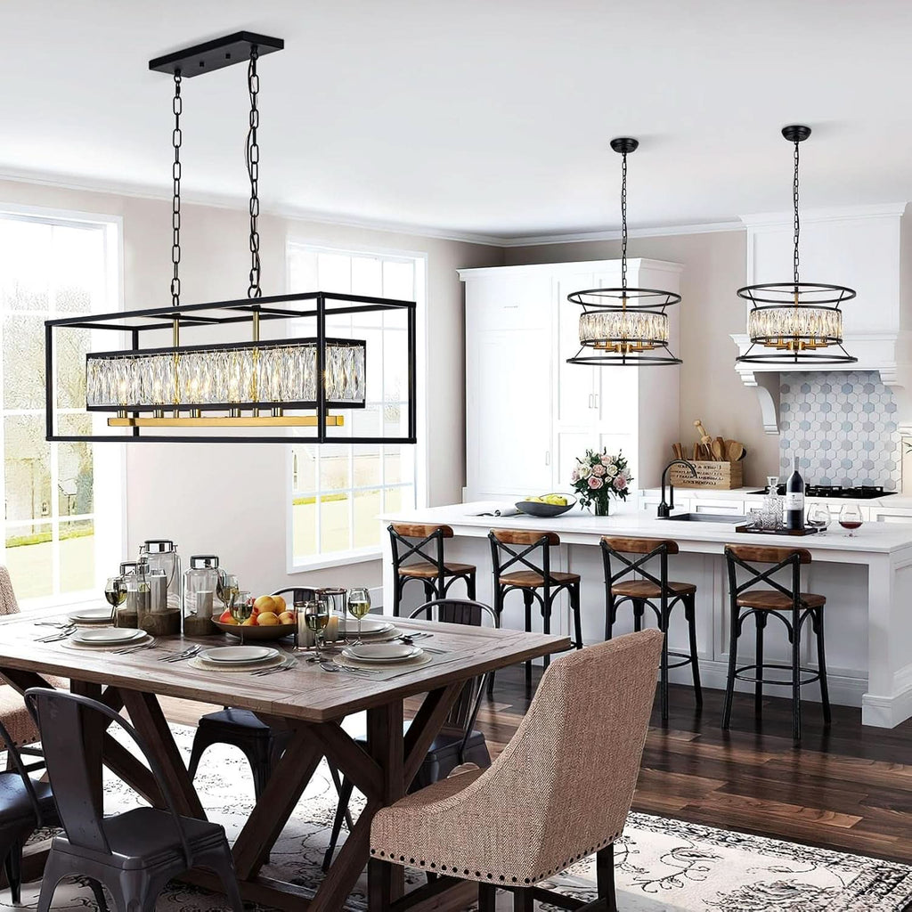 Black Six Light Rectangular Crystal Chandelier Dining Room