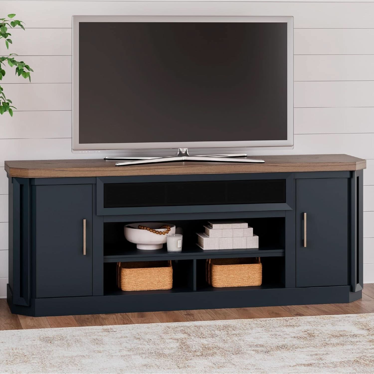 83 Inch TV Stand With Fireplace And Media Storage Solutions