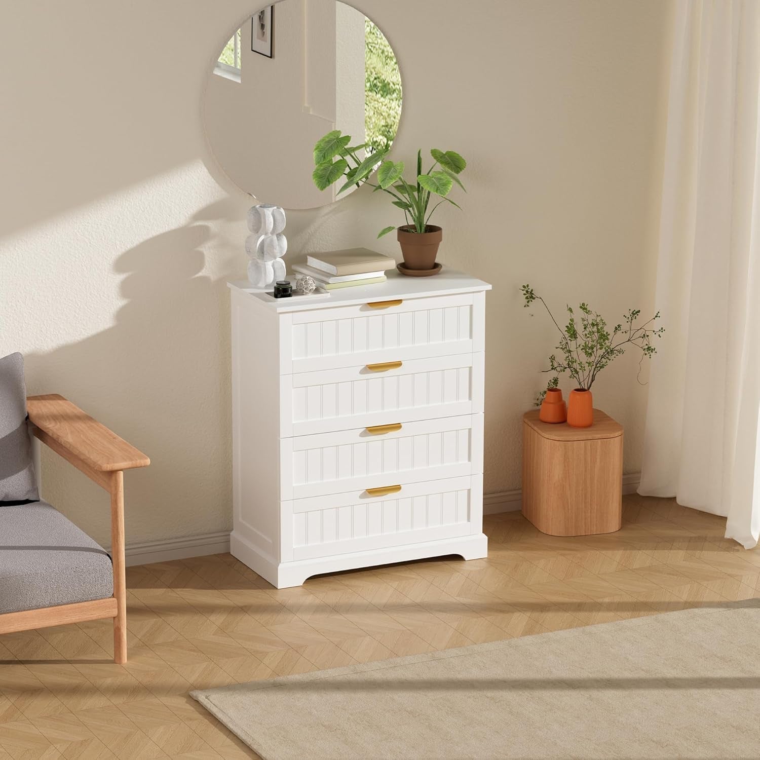 White Farmhouse Style Dresser With Durable Handles