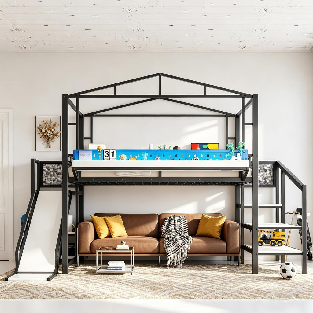 Industrial Grade Metal Loft Bed Multicolor LED Lighting