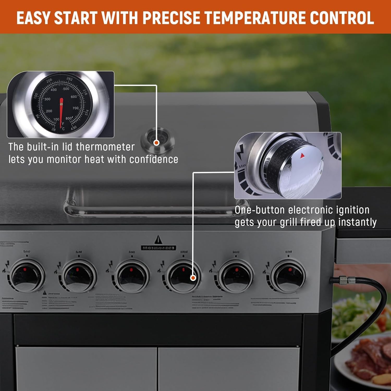 Six Burner Propane Grill 60000 BTU Outdoor Grilling