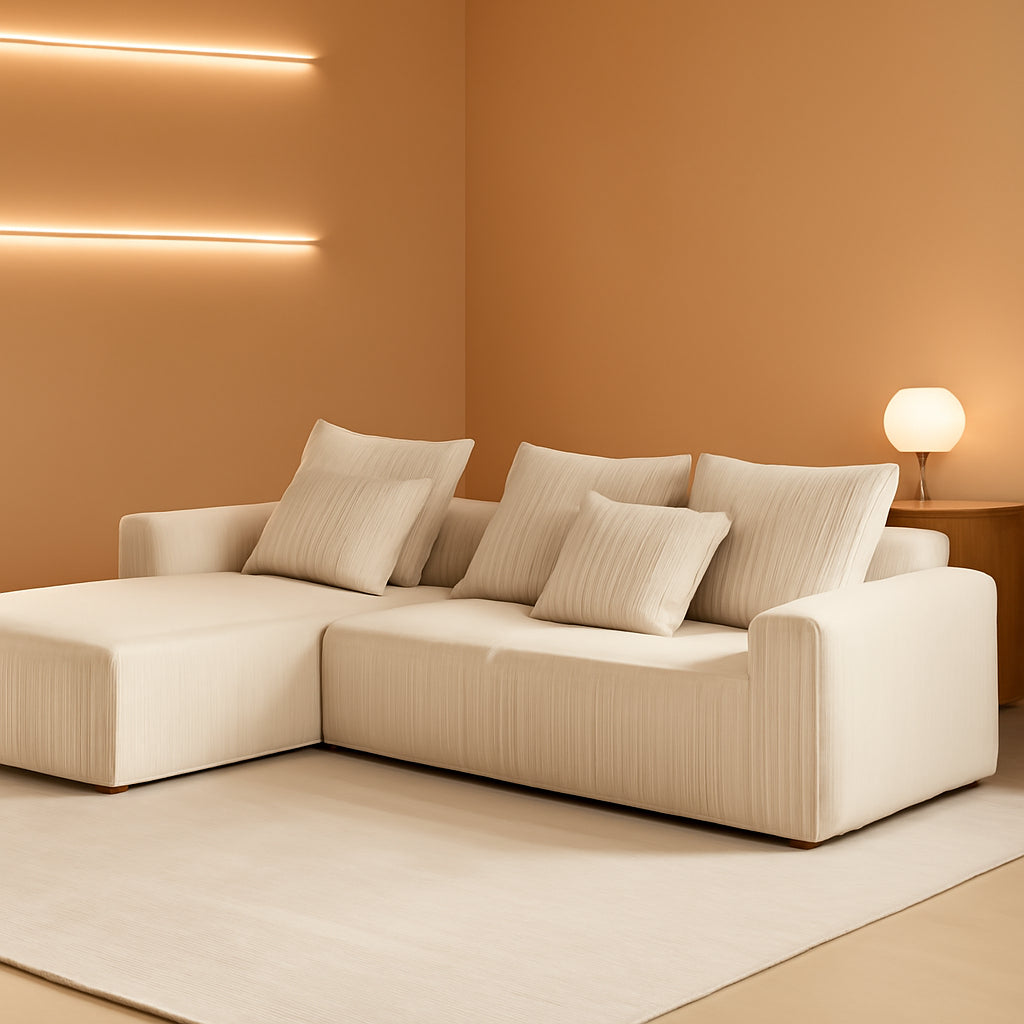 102 Inch Beige Cloud Lounge Sectional Sofa Oversized Seat