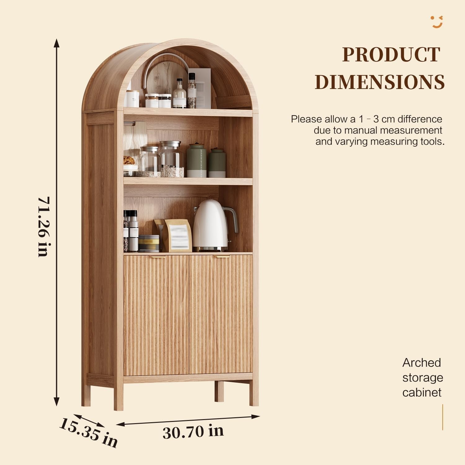 Tall Arched Pantry Cabinet With Adjustable Shelves