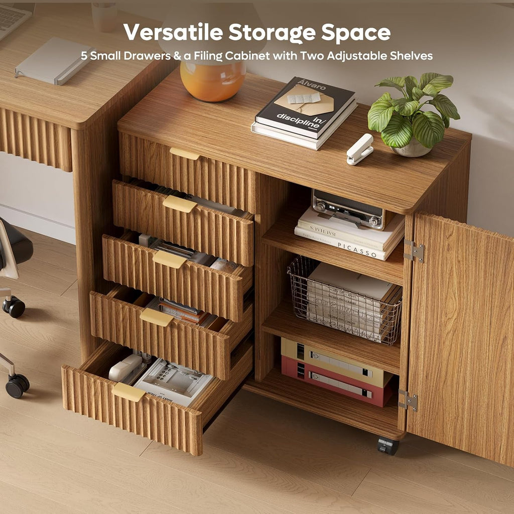 Five Drawer Wooden File Cabinet With Adjustable Shelf