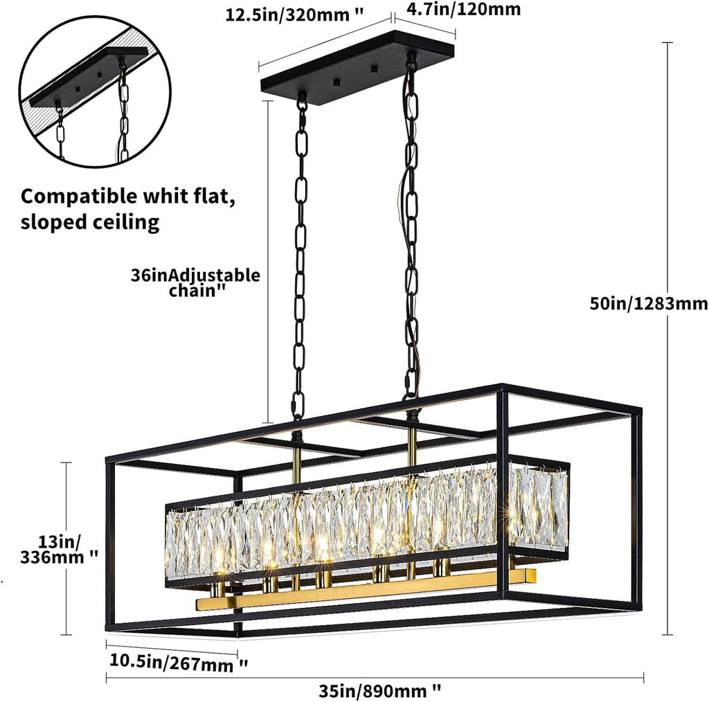 Black Six Light Rectangular Crystal Chandelier Dining Room