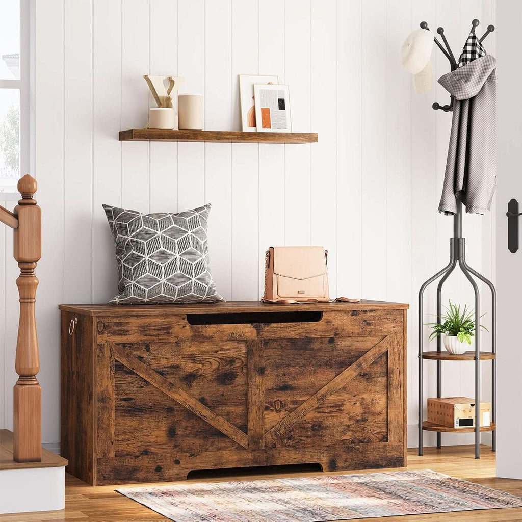 Storage Bench 39.4 Inch Rustic Wood Brown Organizer