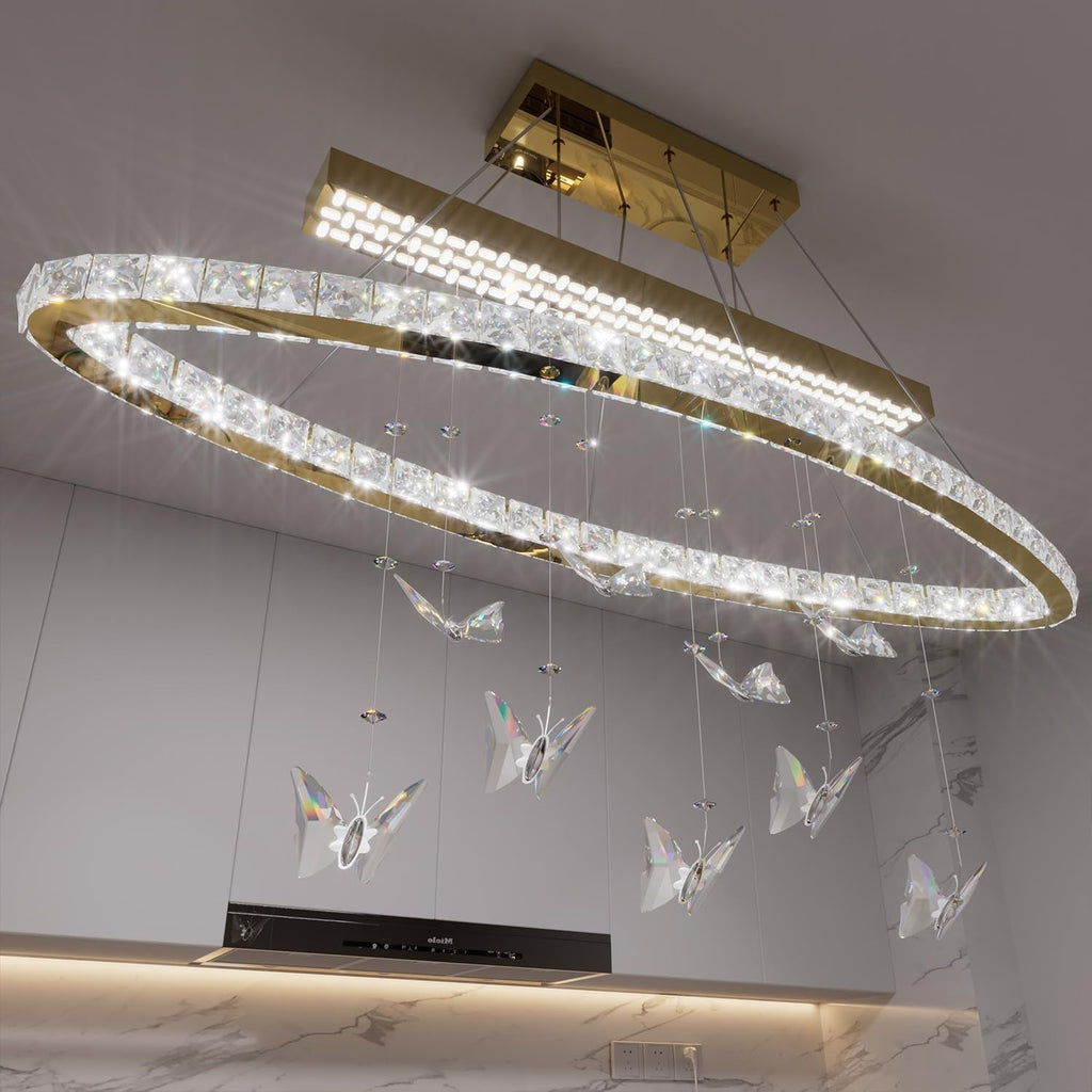 32 Inch Gold Crystal Butterfly Chandelier Ceiling Mount
