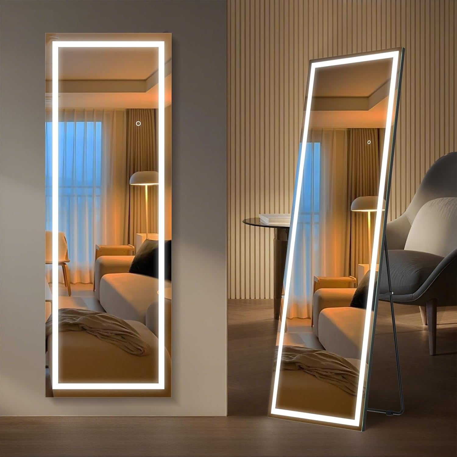 64 Inch LED Floor Mirror Dimmable Lights Full Length