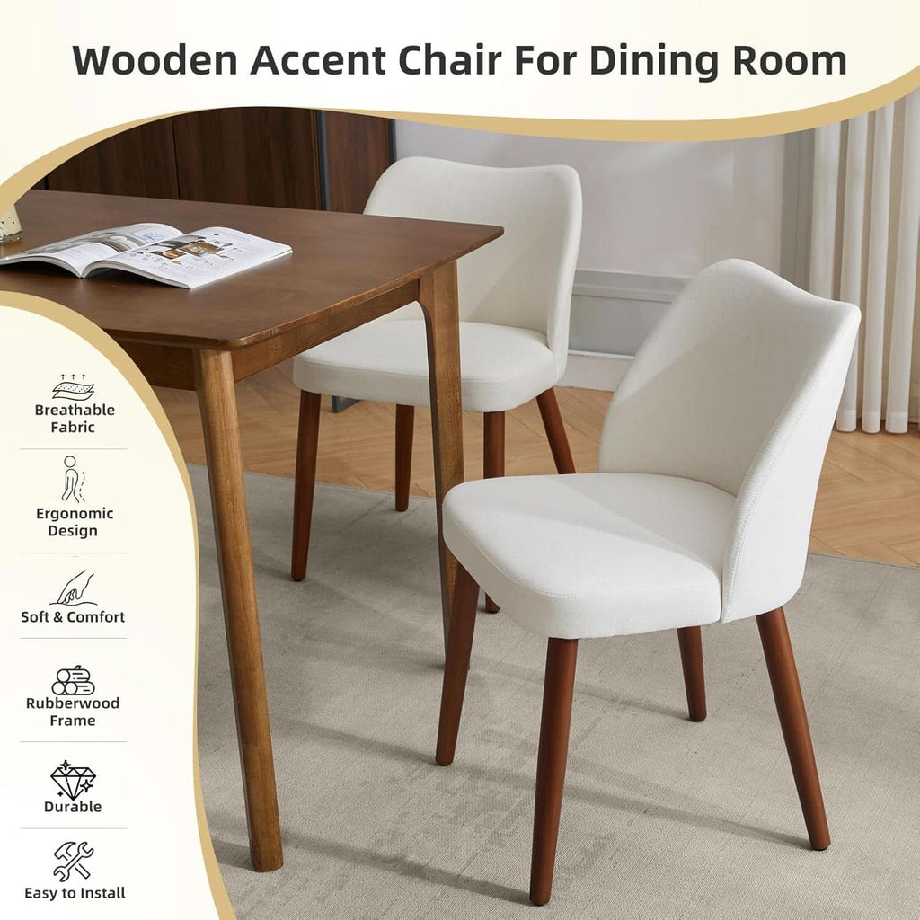 Luxurious White Linen Wingback Dining Chairs FourPack