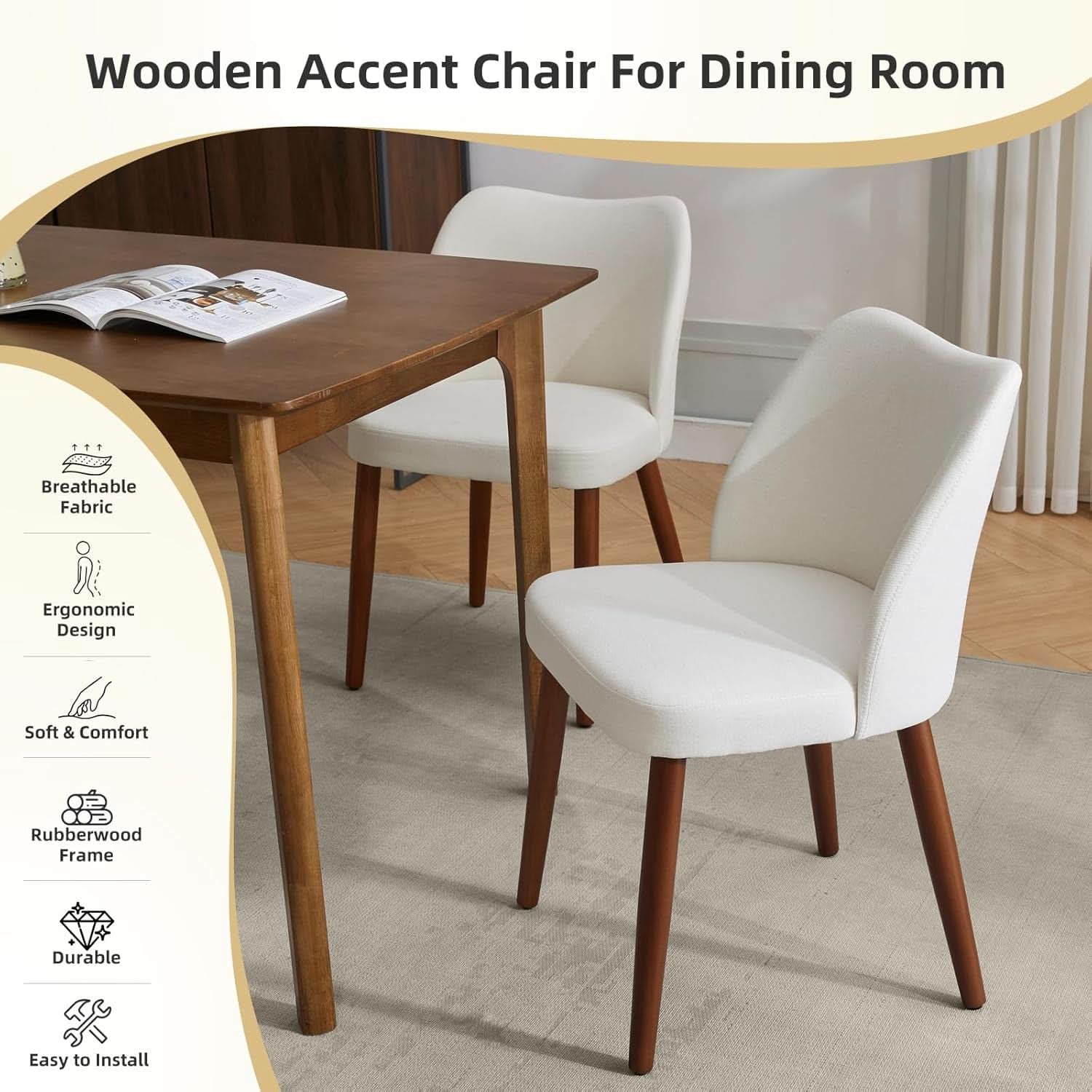 Luxurious White Linen Wingback Dining Chairs FourPack