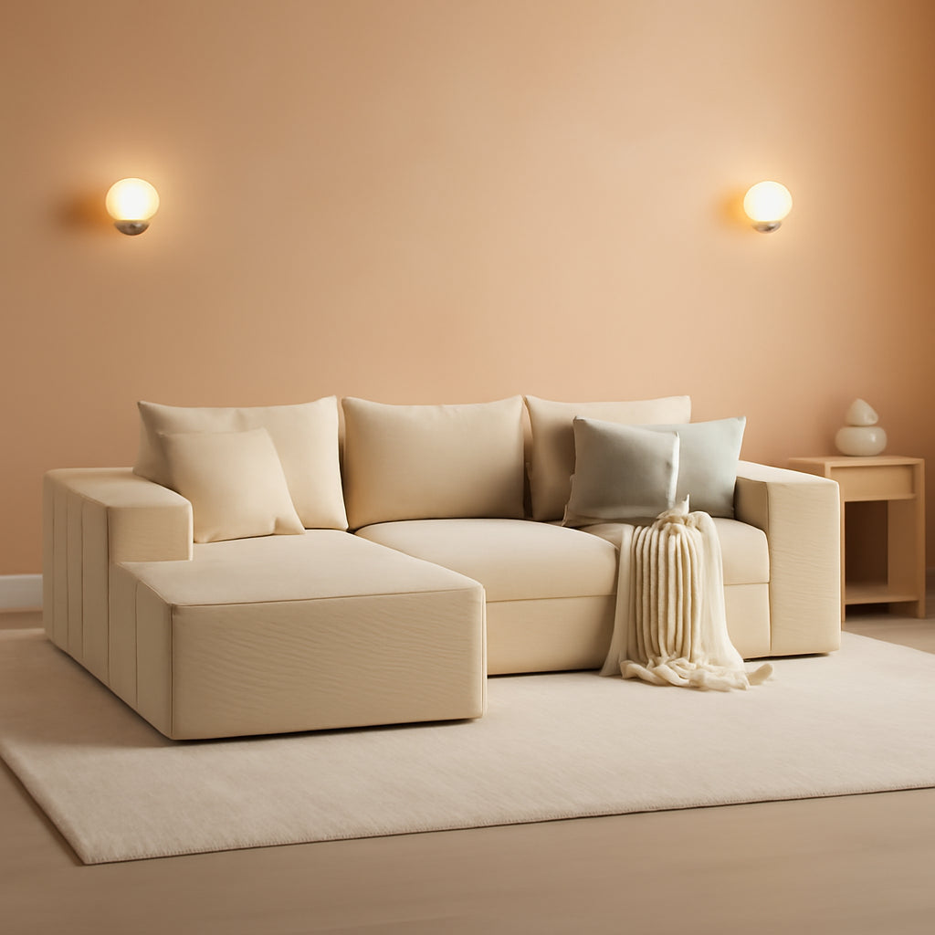 Beige 108 Inches Left Facing Chaise Lounge Sectional Sofa