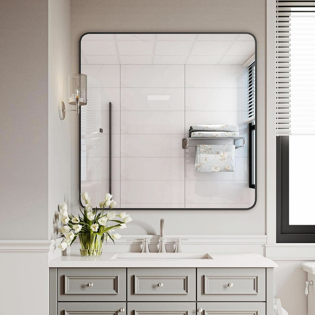 Black Framed Vanity Mirror 30x30 Shatter proof HD