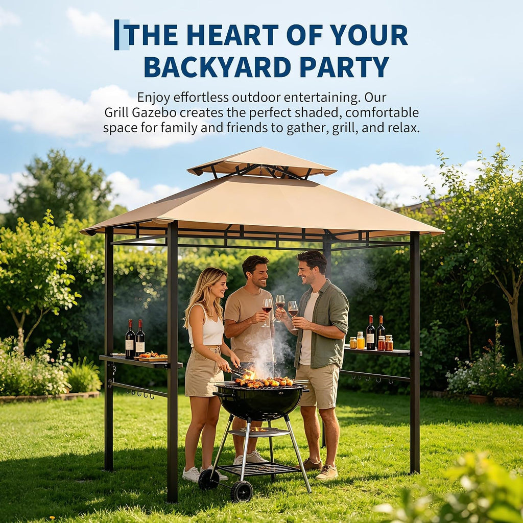 8x5ft Outdoor BBQ Gazebo AllWeather Shelter For Patio
