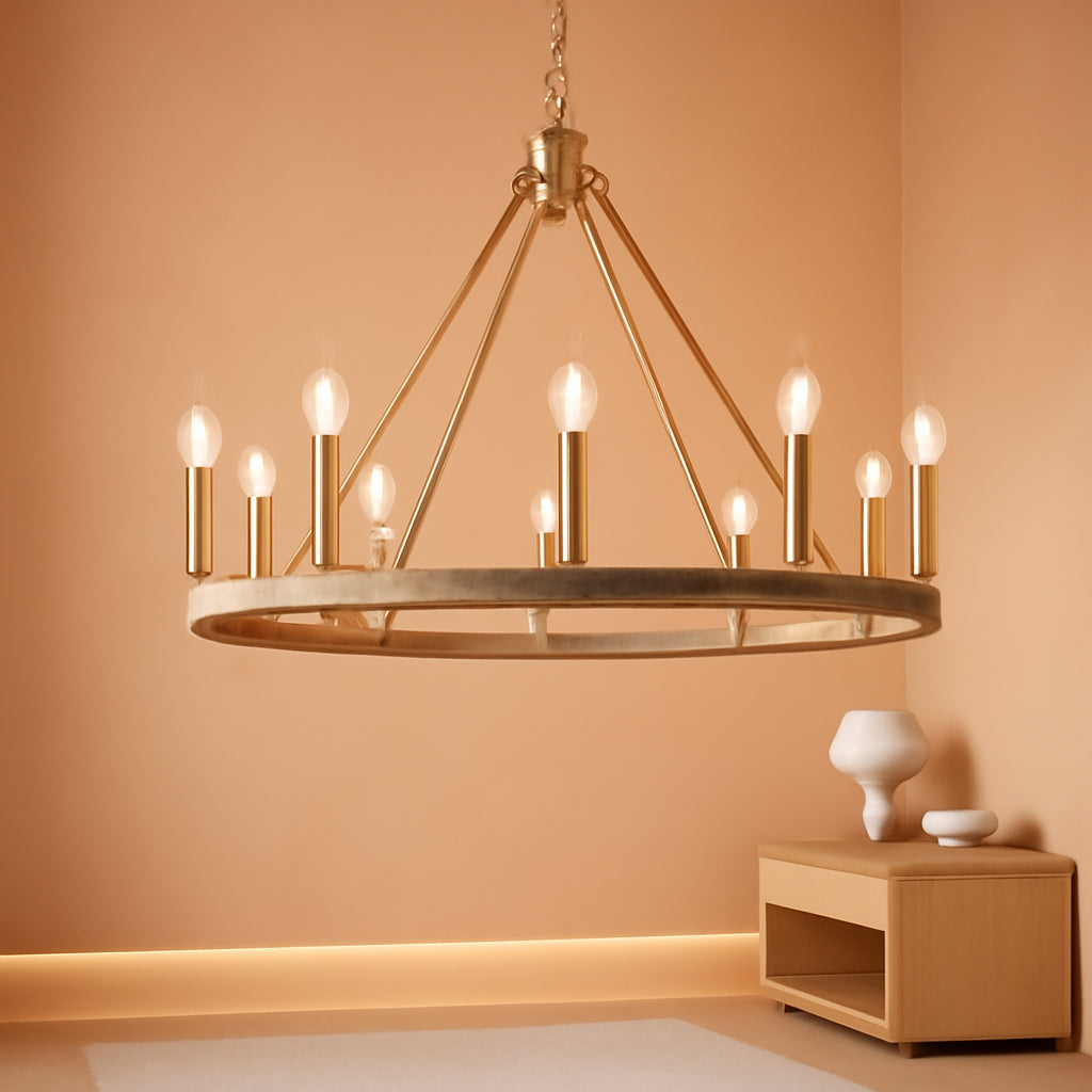 Gold Wagon Wheel Chandelier Farmhouse Ceiling Fixture