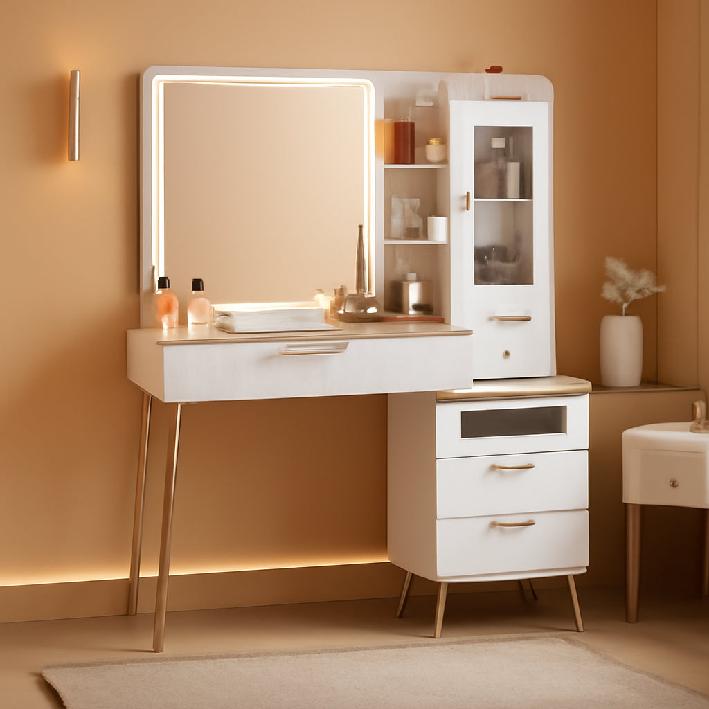 White Makeup Vanity Console With Illuminated Mirror