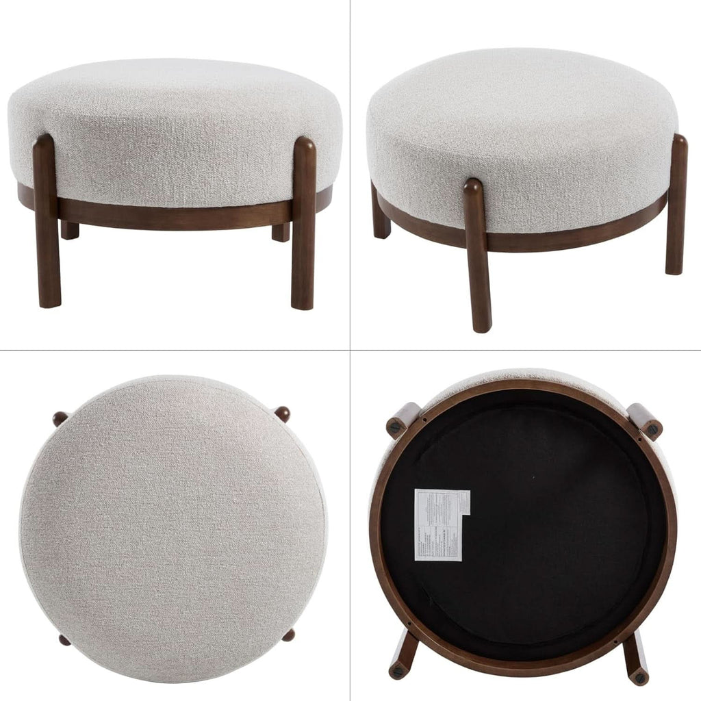 Beige Sherpa Ottoman Footstool With Premium Lumber