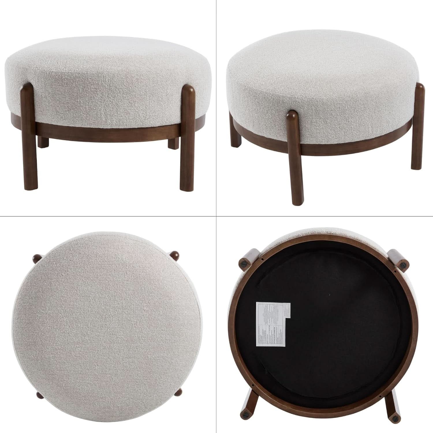 Beige Sherpa Ottoman Footstool With Premium Lumber